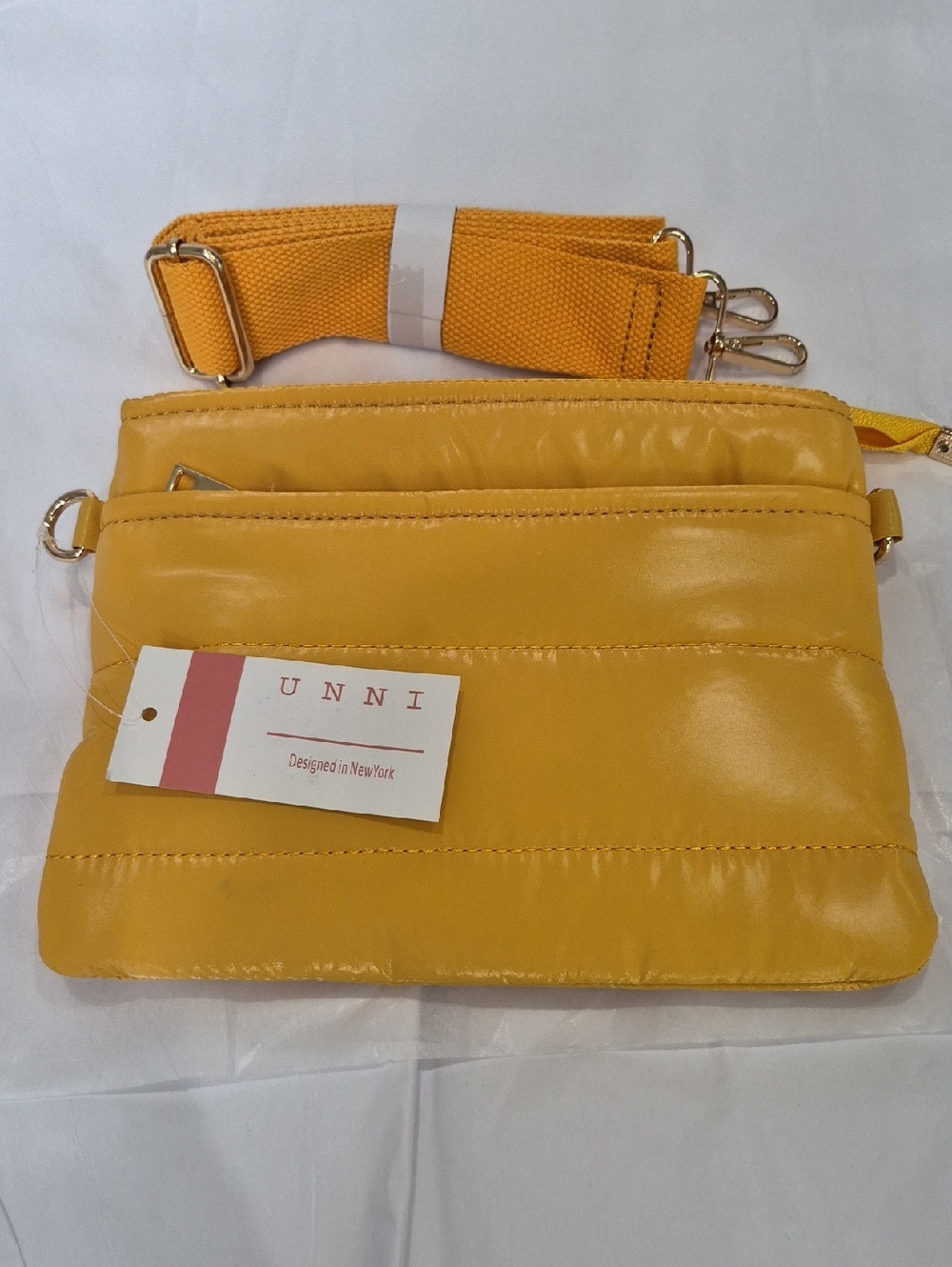 Unni Soft Yellow Quilted Puffer Purse Crossbody Bag with Adjustable Strap